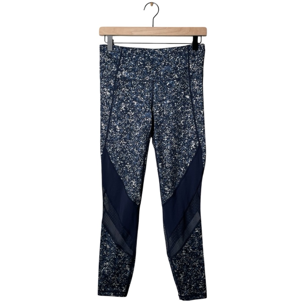 Athleta Sandstone Salutation 7/8 Tight Navy Leggings Pattern Mesh Details - Picture 2 of 13